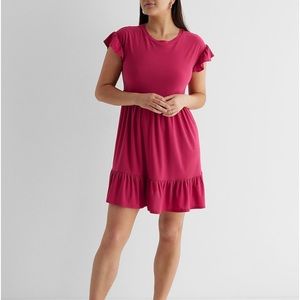 Crew neck ruffle mini babydoll dress